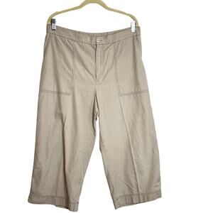Lauren Ralph Lauren Womens Crop Pants 14 Khaki Wide Leg 100% Cotton Hong Kong
